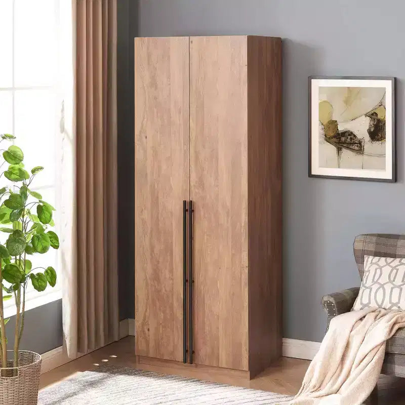 Wardrobe Closet with 2 Doors & 2 Drawers, 4 Adjustable Shelves, MDF, Anti-Tip Hardware, 84" Tall