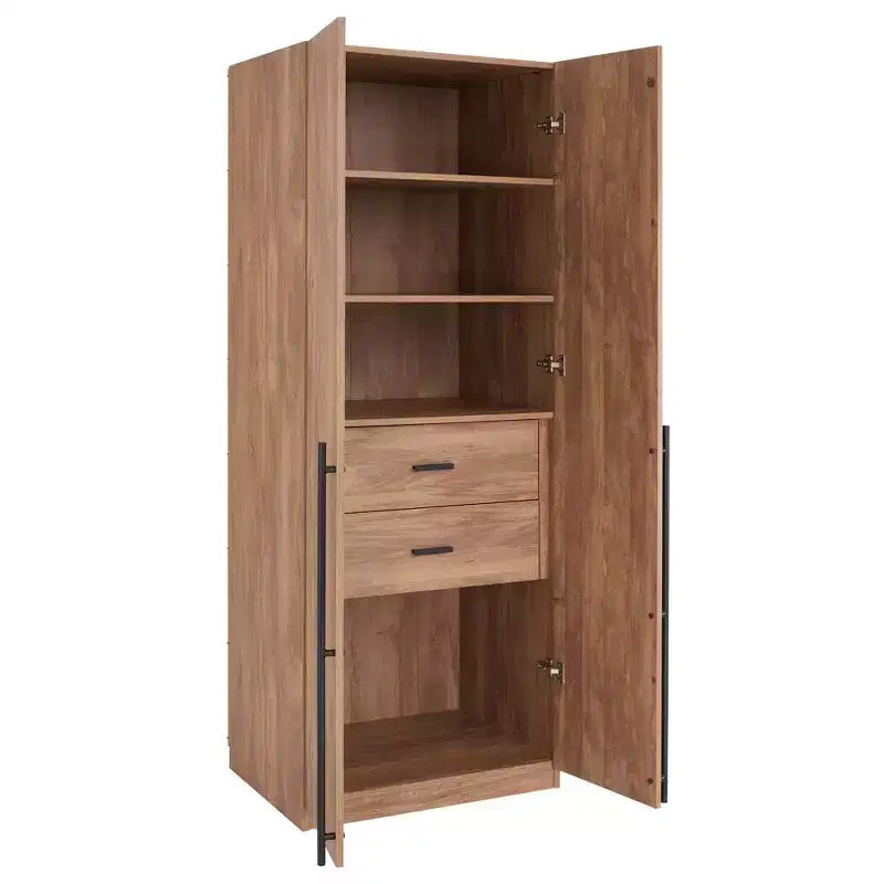 Wardrobe Closet with 2 Doors & 2 Drawers, 4 Adjustable Shelves, MDF, Anti-Tip Hardware, 84" Tall