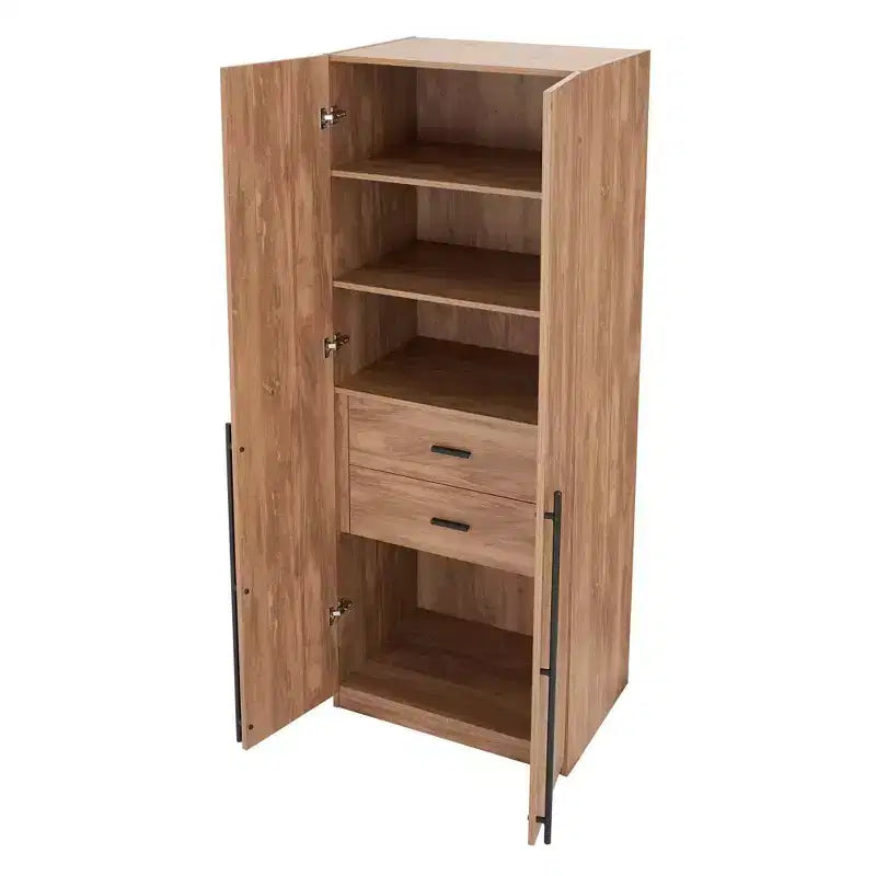Wardrobe Closet with 2 Doors & 2 Drawers, 4 Adjustable Shelves, MDF, Anti-Tip Hardware, 84" Tall