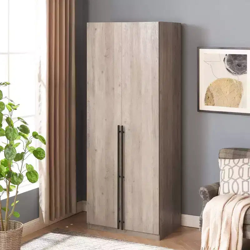 Wardrobe Closet with 2 Doors & 2 Drawers, 4 Adjustable Shelves, MDF, Anti-Tip Hardware, 84" Tall