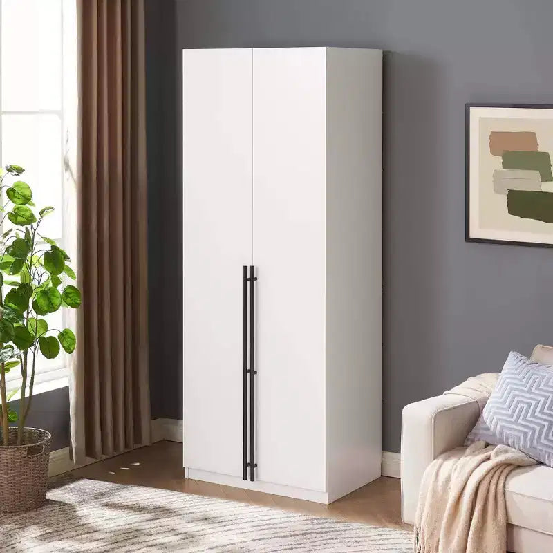 Wardrobe Closet with 2 Doors & 2 Drawers, 4 Adjustable Shelves, MDF, Anti-Tip Hardware, 84" Tall