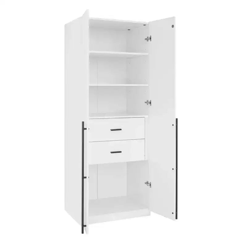 Wardrobe Closet with 2 Doors & 2 Drawers, 4 Adjustable Shelves, MDF, Anti-Tip Hardware, 84" Tall