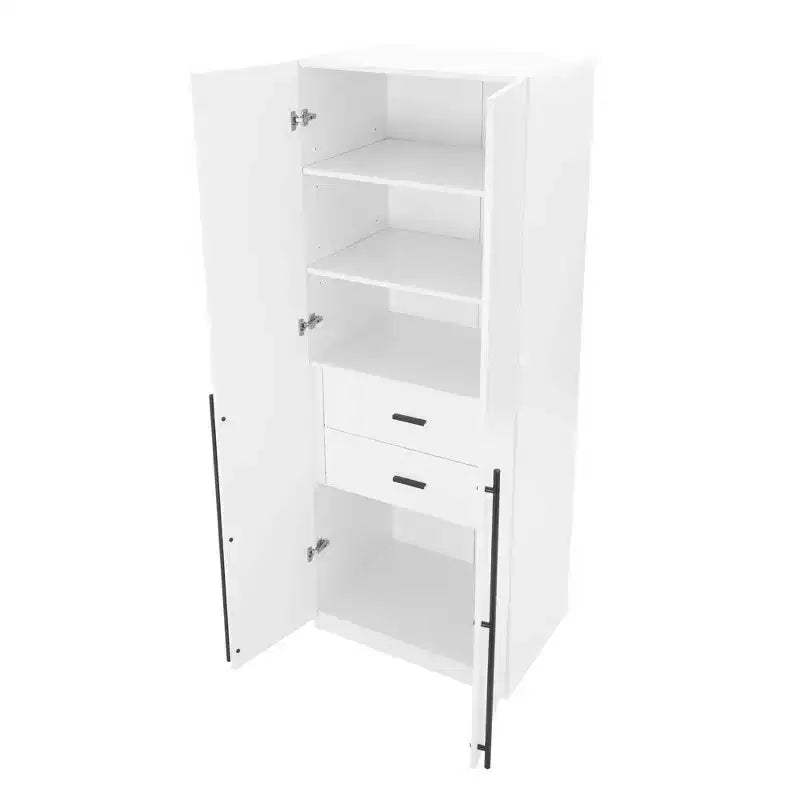 Wardrobe Closet with 2 Doors & 2 Drawers, 4 Adjustable Shelves, MDF, Anti-Tip Hardware, 84" Tall