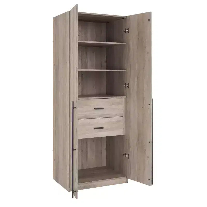 Wardrobe Closet with 2 Doors & 2 Drawers, 4 Adjustable Shelves, MDF, Anti-Tip Hardware, 84" Tall