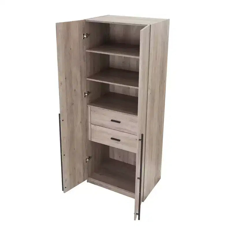 Wardrobe Closet with 2 Doors & 2 Drawers, 4 Adjustable Shelves, MDF, Anti-Tip Hardware, 84" Tall