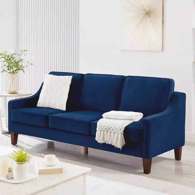 Velvet Upholstered Sofa with Scooped Armrests & Wood Legs, Single/Loveseat/3-Seat Options