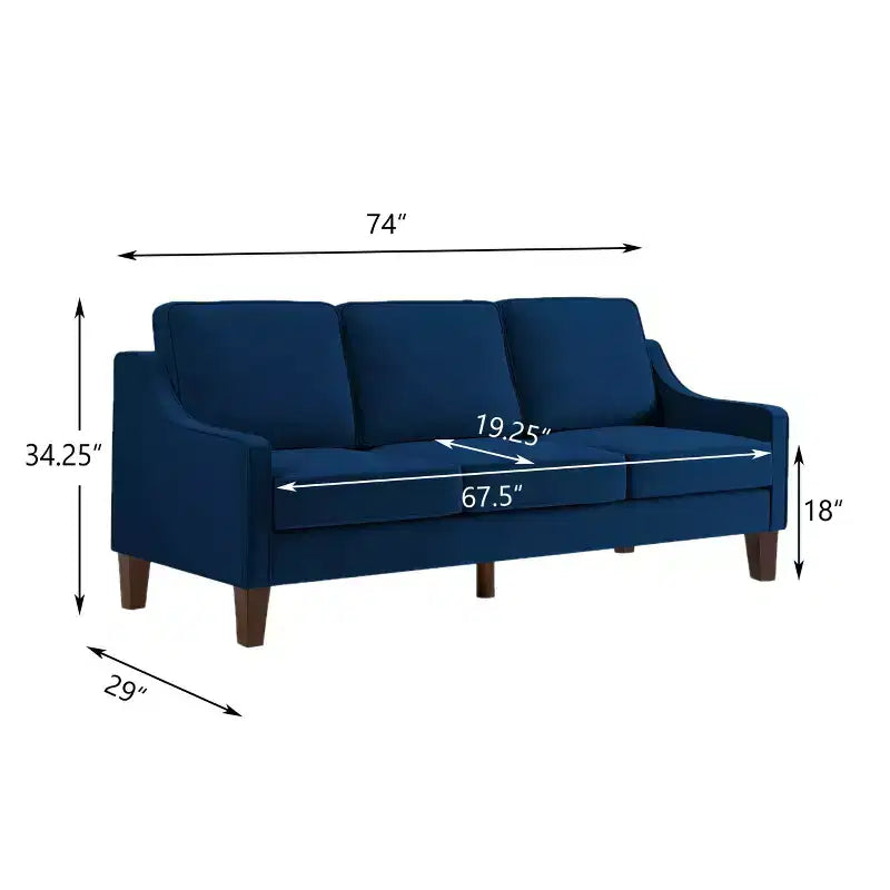 Velvet Upholstered Sofa with Scooped Armrests & Wood Legs, Single/Loveseat/3-Seat Options