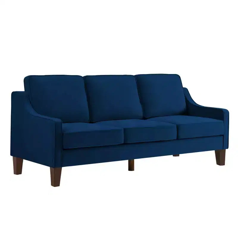 Velvet Upholstered Sofa with Scooped Armrests & Wood Legs, Single/Loveseat/3-Seat Options