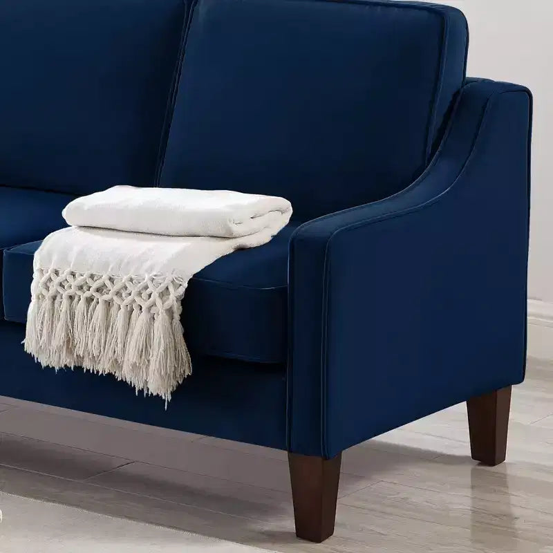Velvet Upholstered Sofa with Scooped Armrests & Wood Legs, Single/Loveseat/3-Seat Options