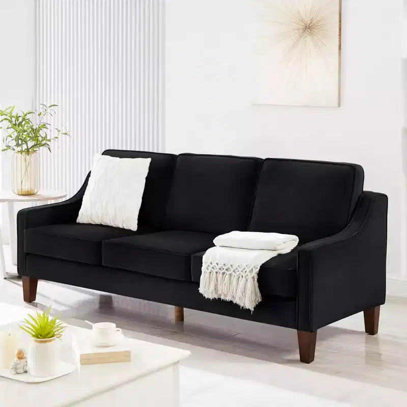 Velvet Upholstered Sofa with Scooped Armrests & Wood Legs, Single/Loveseat/3-Seat Options
