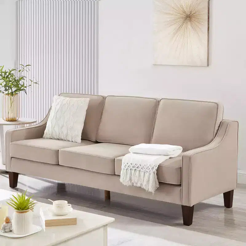 Velvet Upholstered Sofa with Scooped Armrests & Wood Legs, Single/Loveseat/3-Seat Options