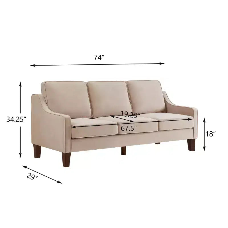 Velvet Upholstered Sofa with Scooped Armrests & Wood Legs, Single/Loveseat/3-Seat Options