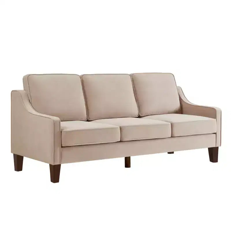 Velvet Upholstered Sofa with Scooped Armrests & Wood Legs, Single/Loveseat/3-Seat Options
