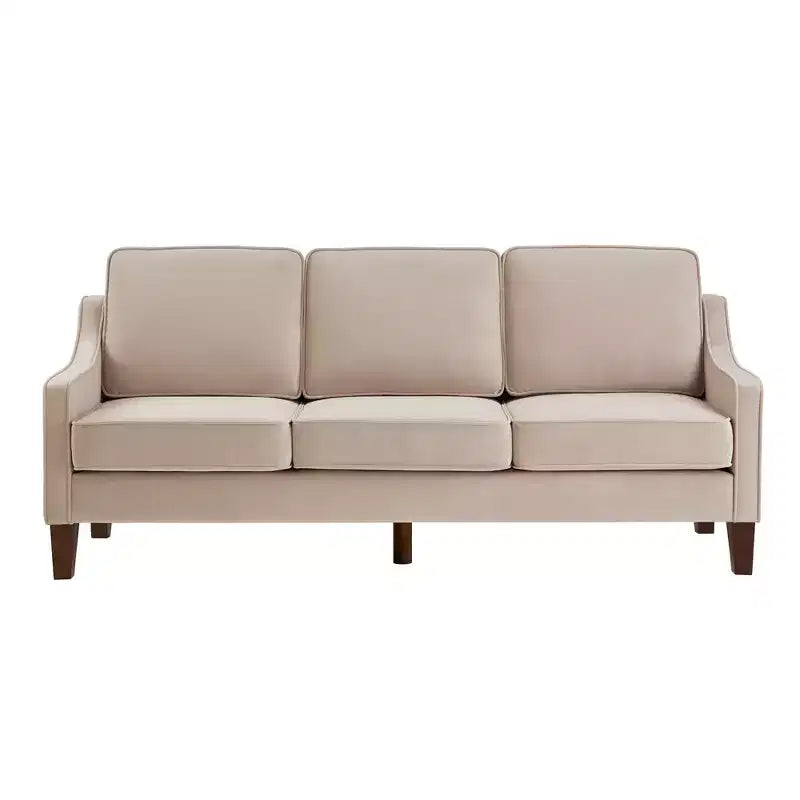 Velvet Upholstered Sofa with Scooped Armrests & Wood Legs, Single/Loveseat/3-Seat Options