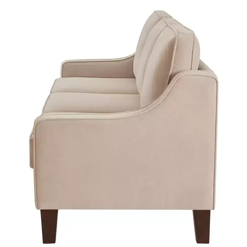 Velvet Upholstered Sofa with Scooped Armrests & Wood Legs, Single/Loveseat/3-Seat Options