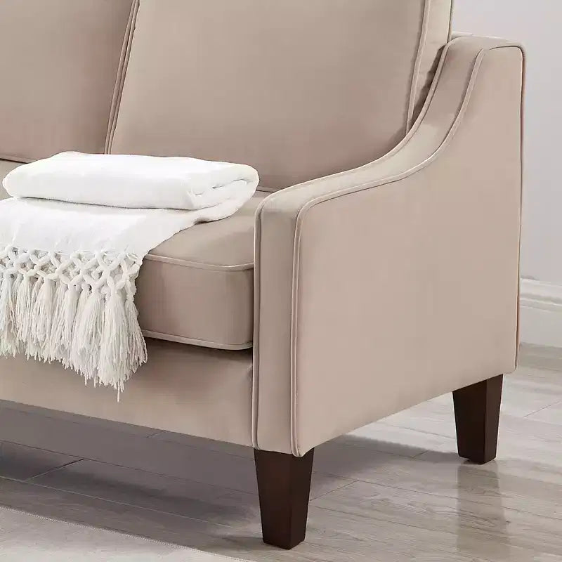 Velvet Upholstered Sofa with Scooped Armrests & Wood Legs, Single/Loveseat/3-Seat Options