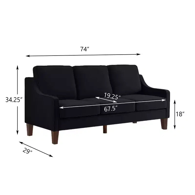 Velvet Upholstered Sofa with Scooped Armrests & Wood Legs, Single/Loveseat/3-Seat Options