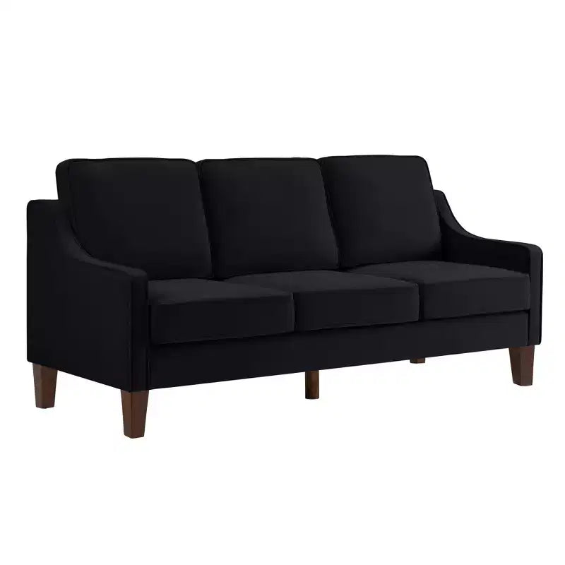 Velvet Upholstered Sofa with Scooped Armrests & Wood Legs, Single/Loveseat/3-Seat Options