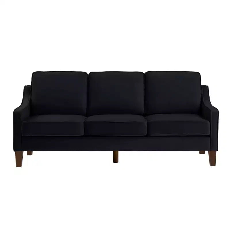 Velvet Upholstered Sofa with Scooped Armrests & Wood Legs, Single/Loveseat/3-Seat Options