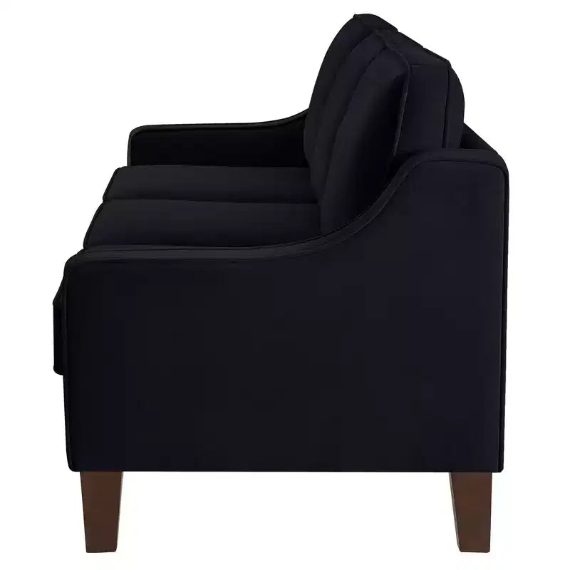 Velvet Upholstered Sofa with Scooped Armrests & Wood Legs, Single/Loveseat/3-Seat Options