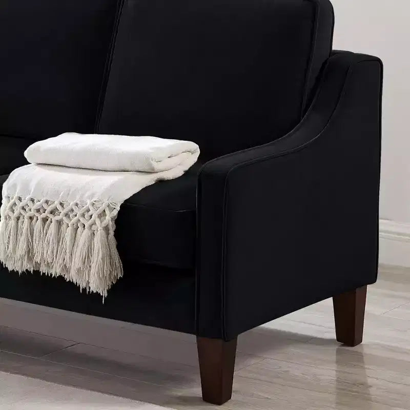 Velvet Upholstered Sofa with Scooped Armrests & Wood Legs, Single/Loveseat/3-Seat Options