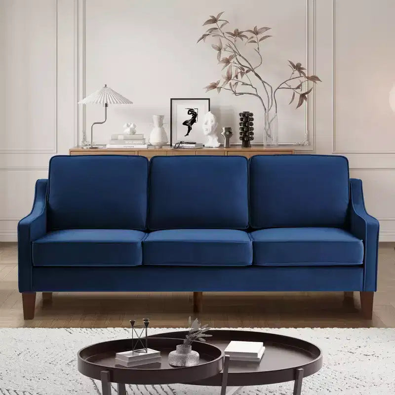 Velvet Upholstered Sofa with Scooped Armrests & Wood Legs, Single/Loveseat/3-Seat Options