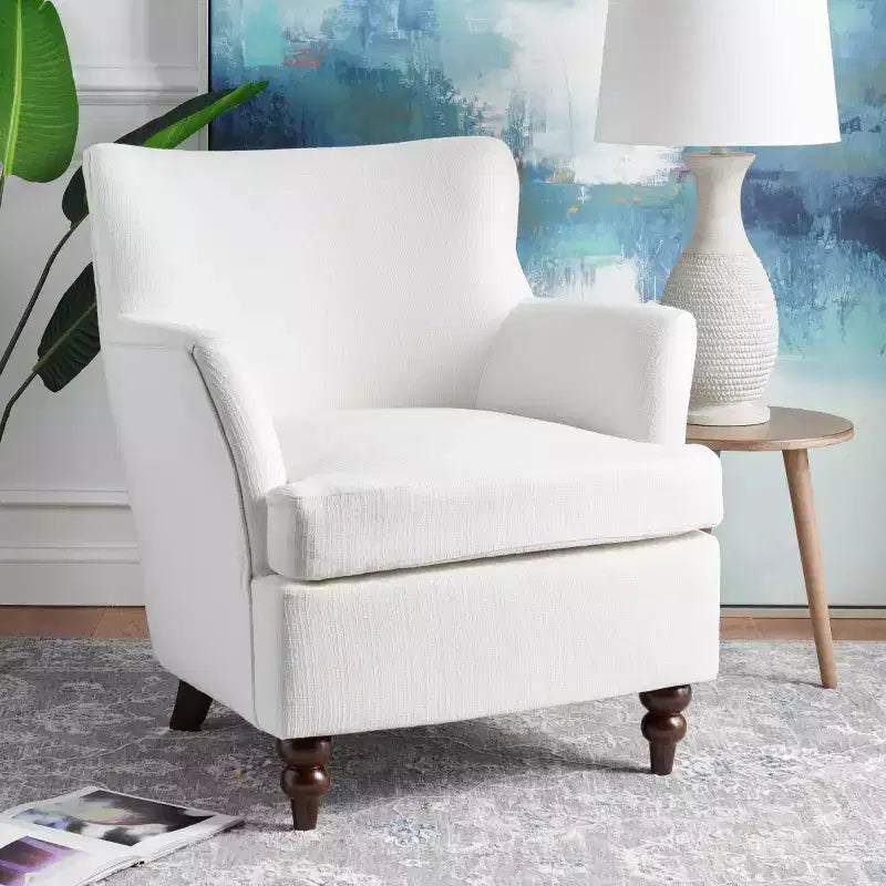 Cognac Upholstered Accent Chair, Wood Frame, Foam Cushion, 275 lb Capacity