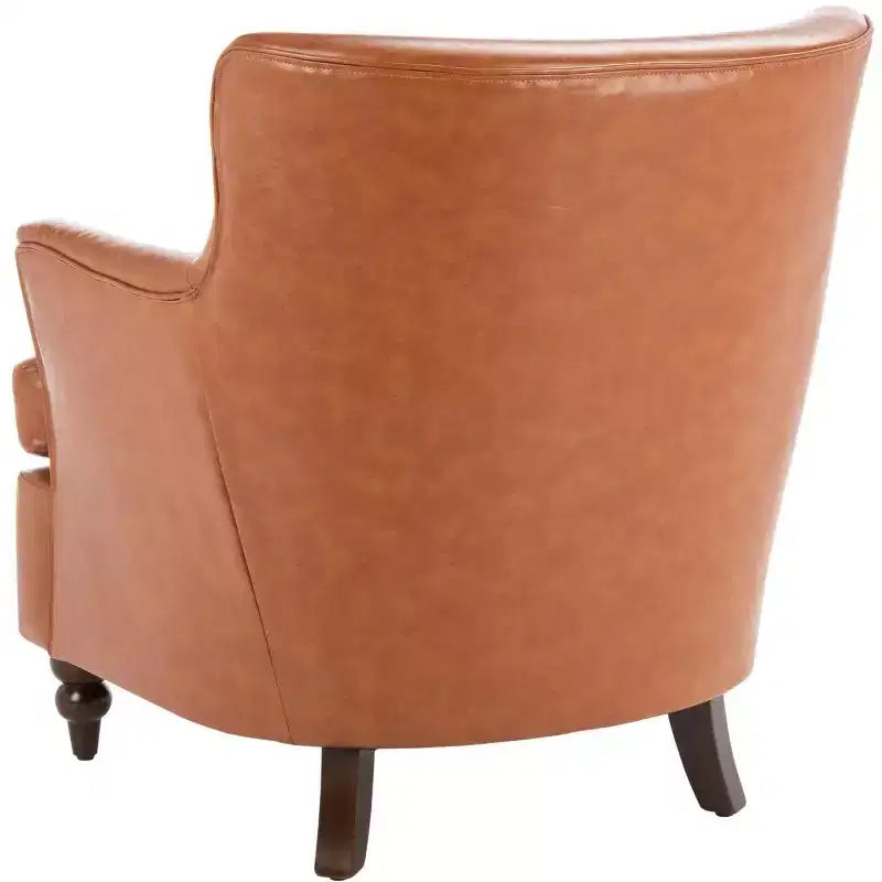 Cognac Upholstered Accent Chair, Wood Frame, Foam Cushion, 275 lb Capacity