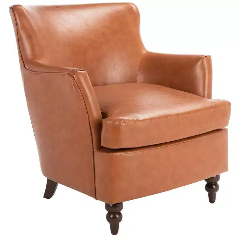 Cognac Upholstered Accent Chair, Wood Frame, Foam Cushion, 275 lb Capacity