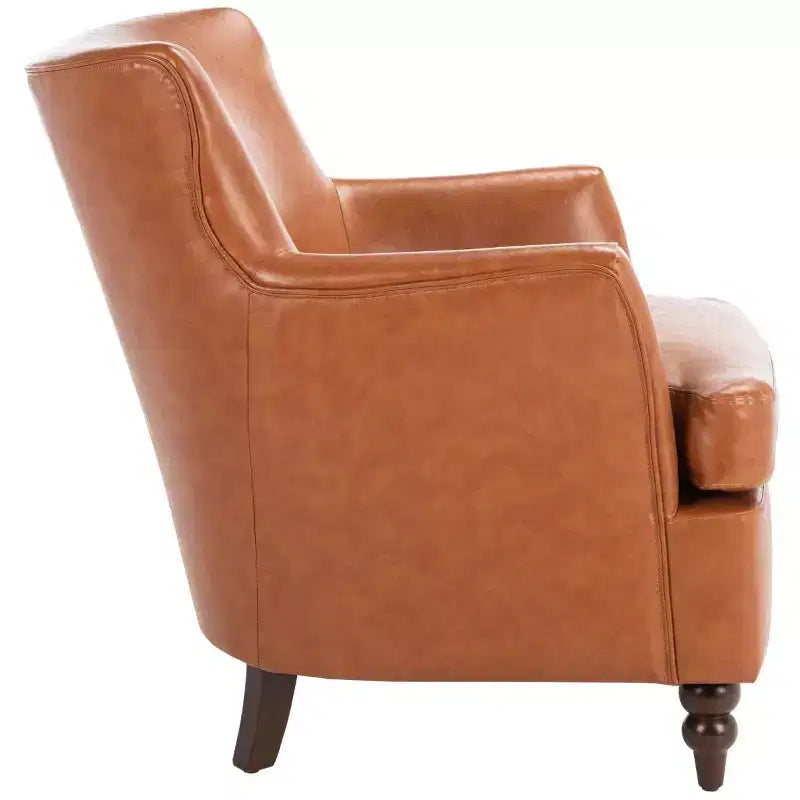 Cognac Upholstered Accent Chair, Wood Frame, Foam Cushion, 275 lb Capacity