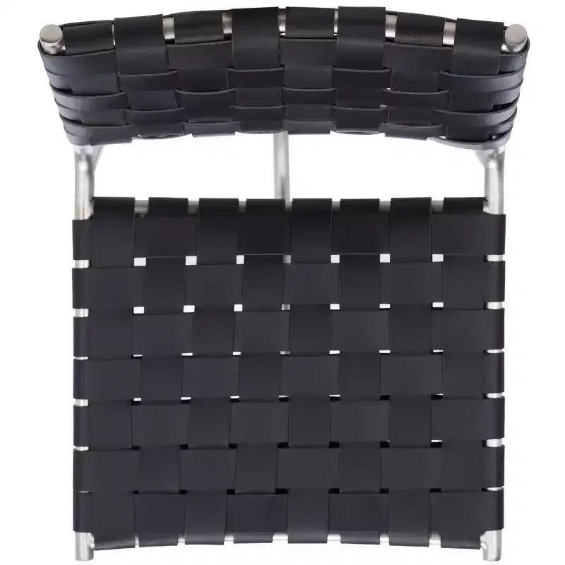 Woven Leather Counter Stool, Metal Frame, Fixed Height 26", Armless with Footrest