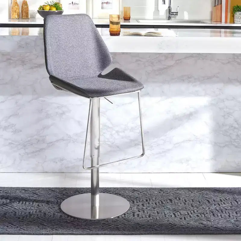Adjustable Gas Lift Bar Stool, Stainless Steel Frame, Padded Back & Footrest, 250 lb Capacity