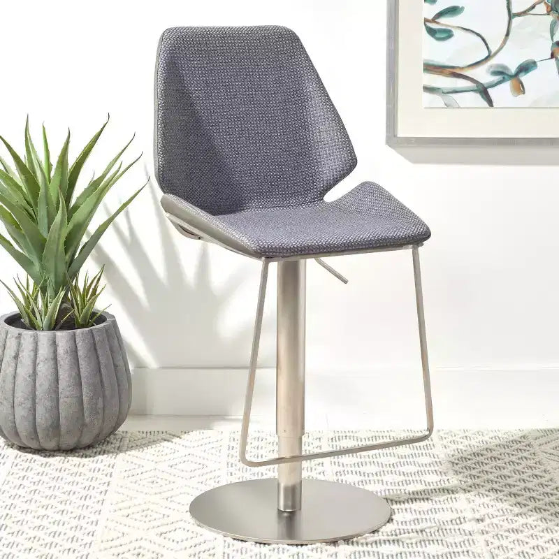Adjustable Gas Lift Bar Stool, Stainless Steel Frame, Padded Back & Footrest, 250 lb Capacity
