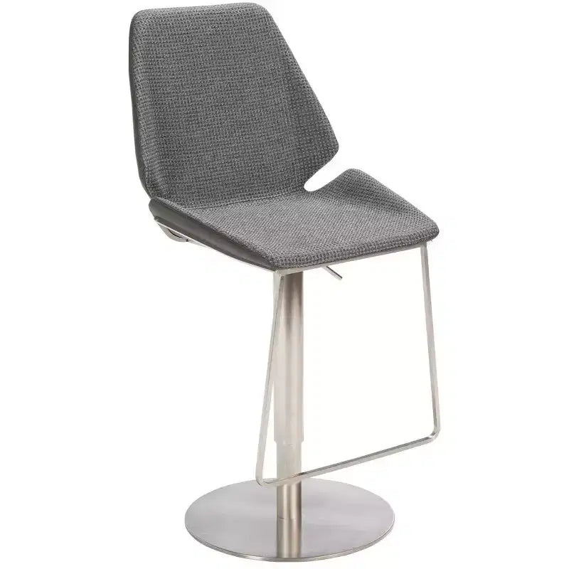 Adjustable Gas Lift Bar Stool, Stainless Steel Frame, Padded Back & Footrest, 250 lb Capacity