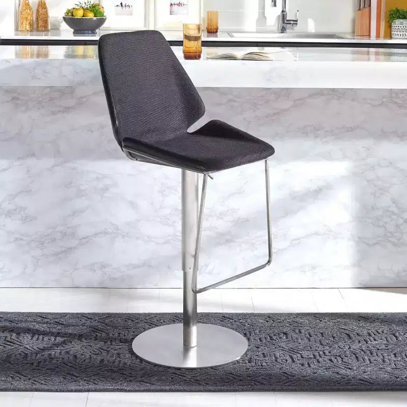 Adjustable Gas Lift Bar Stool, Stainless Steel Frame, Padded Back & Footrest, 250 lb Capacity