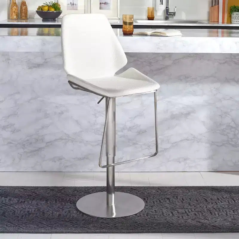 Adjustable Gas Lift Bar Stool, Stainless Steel Frame, Padded Back & Footrest, 250 lb Capacity