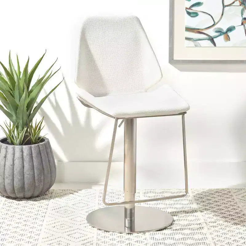 Adjustable Gas Lift Bar Stool, Stainless Steel Frame, Padded Back & Footrest, 250 lb Capacity