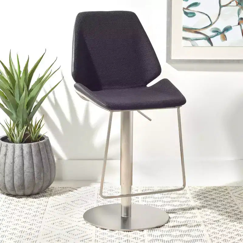 Adjustable Gas Lift Bar Stool, Stainless Steel Frame, Padded Back & Footrest, 250 lb Capacity