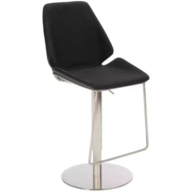 Adjustable Gas Lift Bar Stool, Stainless Steel Frame, Padded Back & Footrest, 250 lb Capacity