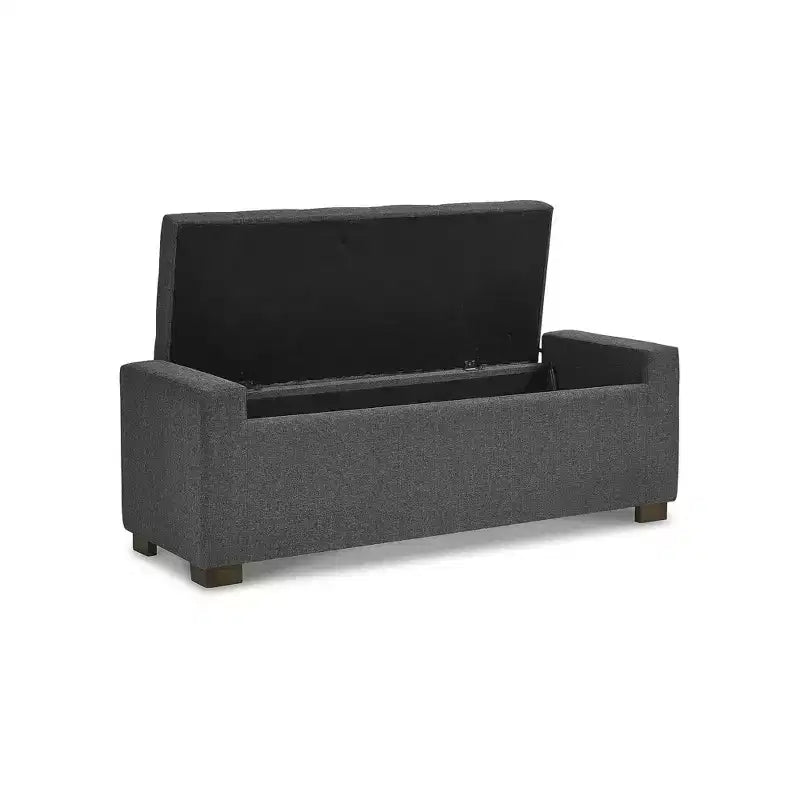 54" Gray Tufted Upholstered Storage Bench with Wood Legs and Hidden Compartment