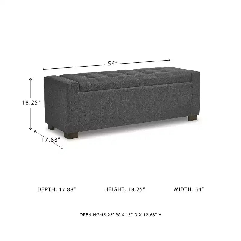 54" Gray Tufted Upholstered Storage Bench with Wood Legs and Hidden Compartment
